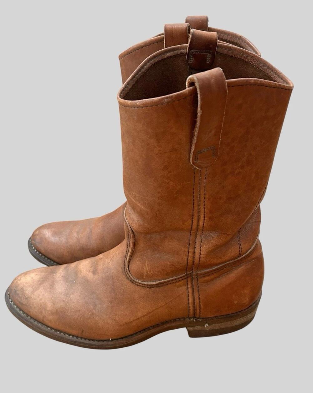Vintage Red Wing Pecos Brown Leather Work Boots USA Mens 9 Distressed -
